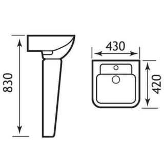 Eastbrook Andelle Cloakroom Wall Hung Basin - 430mm Wide - 1 TH - White - Image 2