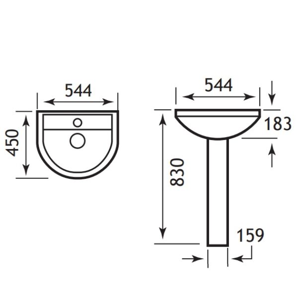 Eastbrook Dura Basin With Semi Pedestal - 550mm Wide - 1 TH - White - Image 2