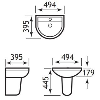 Eastbrook Dura Wall Hung Basin - 500mm Wide - 1 TH - White - Image 2