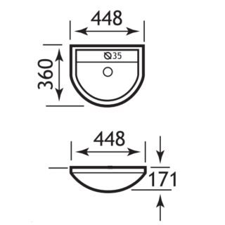 Eastbrook Dura Wall Hung Basin - 450mm Wide - 1 TH - White - Image 2