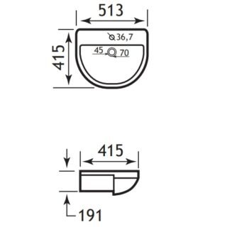 Eastbrook Dura Semi Recessed Basin - 513mm Wide - 1 TH - White - Image 2
