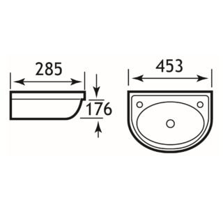 Eastbrook Dura Cloakroom Wall Hung Basin - 450mm Wide - 2 TH - White - Image 2