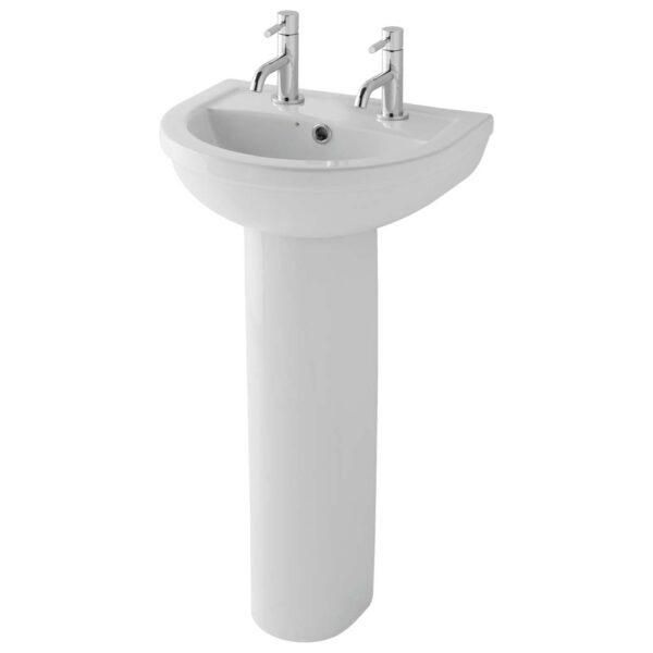 Eastbrook Dura Basin With Full Pedestal - 500mm Wide - 2 TH - White