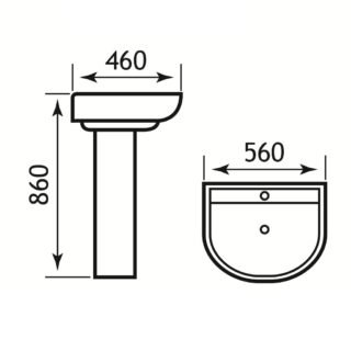 Eastbrook Crowthorne Basin With Full Pedestal - 560mm Wide - 1 TH - White - Image 2