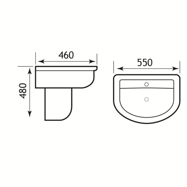 Eastbrook Farringdon/Northall Basin With Semi Pedestal - 550mm Wide - 1 TH - White - Image 2