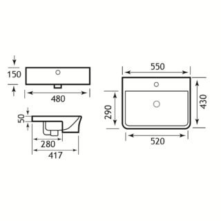 Eastbrook Bijou/Collindale Semi Recessed Basin - 550mm Wide - 1 TH - White - Image 2