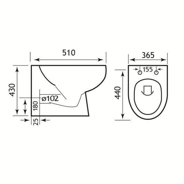 Eastbrook Farringdon Rimless Back To Wall Toilet With Soft Close Seat - White - Image 2