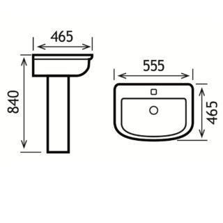 Eastbrook Metro Slim Wall Hung Basin - 555mm Wide - 1 TH - White - Image 2