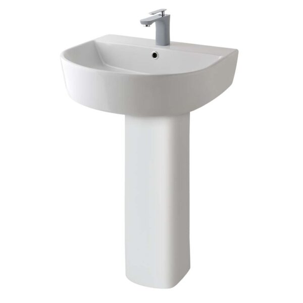 Eastbrook Metro Slim Basin With Full Pedestal - 555mm Wide - 1 TH - White