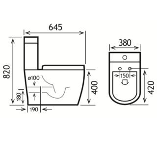Eastbrook Metro Rimless Short Projection Back To Wall Close Coupled Toilet With Cistern And Soft Close Seat - White - Image 2
