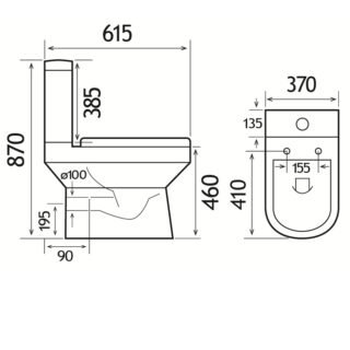 Eastbrook Kenley Rimless Comfort Height Close Coupled Toilet With Cistern And Soft Close Seat - White - Image 2