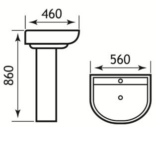Eastbrook Kenley Wall Hung Basin - 560mm Wide - 1 TH - White - Image 2