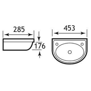 Eastbrook Dura Cloakroom Wall Hung Basin - 450mm Wide - 1 TH - White - Image 2