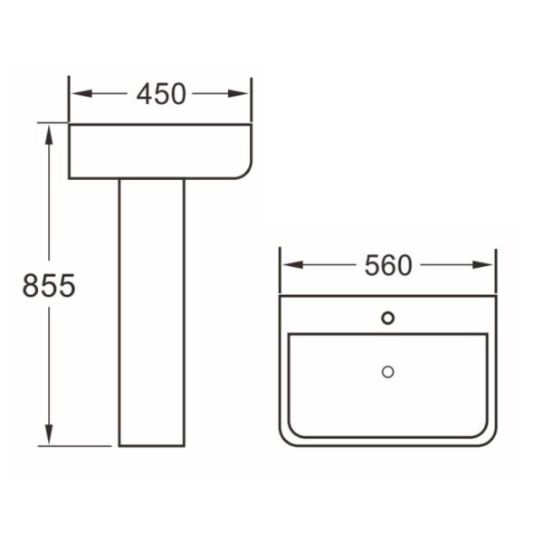 Eastbrook Beddington Basin With Semi Pedestal - 560mm Wide - 1 TH - White - Image 2