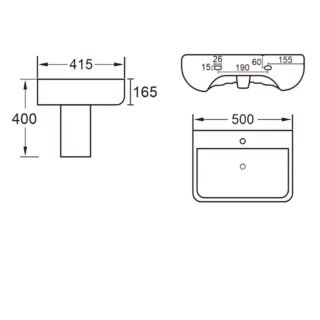 Eastbrook Beddington Basin With Semi Pedestal - 500mm Wide - 1 TH - White - Image 2
