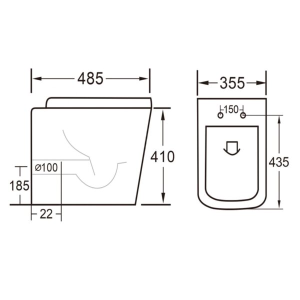 Eastbrook Sudbury Eco Vortex Back To Wall Toilet With Soft Close Seat - White - Image 2