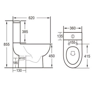 Eastbrook Osterley Comfort Height Eco Vortex Close Coupled Toilet With Cistern And Soft Close Seat - White - Image 2