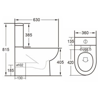 Eastbrook Osterley Comfort Height Back To Wall Eco Vortex Close Coupled Toilet With Cistern And Soft Close Seat - White - Image 2