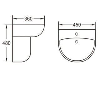Eastbrook Osterley Basin With Semi Pedestal - 450mm Wide - 1 TH - White - Image 2