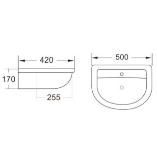 Eastbrook Osterley Semi Recessed Basin - 500mm Wide - 1 TH - White - Image 2