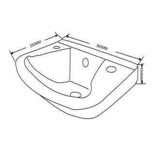 Eastbrook Type 55 Wall Hung Cloakroom Basin With Overflow - 360mm Wide - 2 TH - White - Image 2