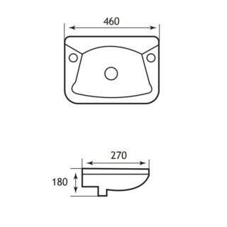 Eastbrook Type 55 Wall Hung Cloakroom Basin With Overflow - 460mm Wide - 2 TH - White - Image 2