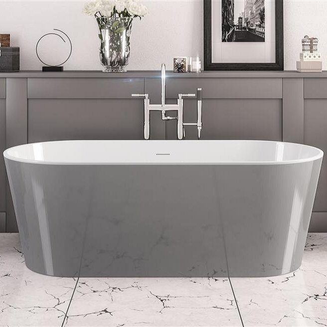 Eastbrook Lambeth Freestanding Double Ended Bath With Waste – 1590mm x 740mm - Grey