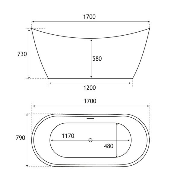 Eastbrook Chislehurst Freestanding Double Ended Slipper Bath With Waste - 1700mm x 790mm - No TH - White - Image 2