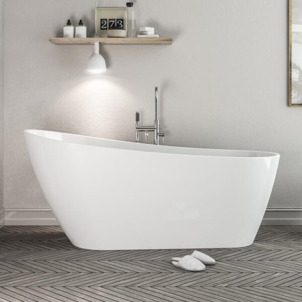 Eastbrook Wickham Freestanding Single Ended Slipper Bath With Waste - No TH - White - Image 2