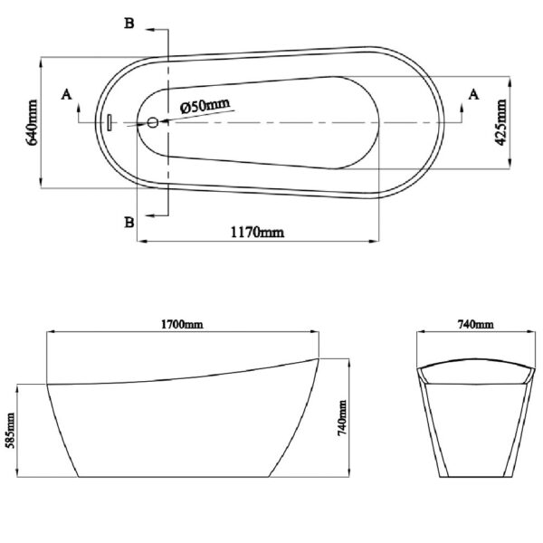 Eastbrook Wickham Freestanding Single Ended Slipper Bath With Waste - No TH - White - Image 5