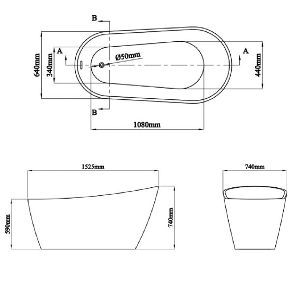 Eastbrook Wickham Freestanding Single Ended Slipper Bath With Waste - No TH - White - Image 4