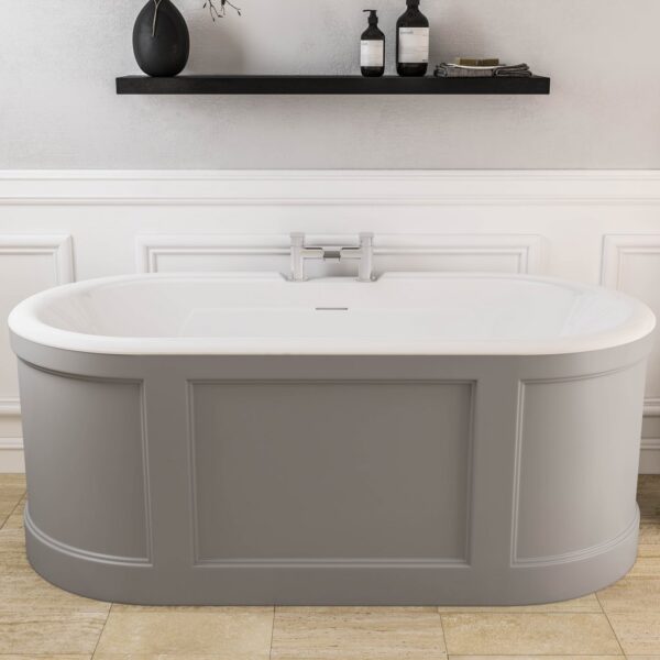 Eastbrook Hampton Freestanding Bath - 1510mm x 735mm - No TH - Matt Grey/White - Image 3