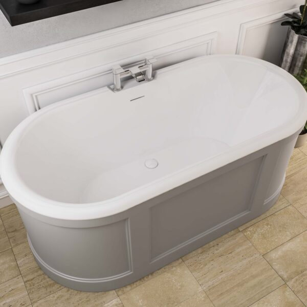 Eastbrook Hampton Freestanding Bath - 1510mm x 735mm - No TH - Matt Grey/White - Image 4