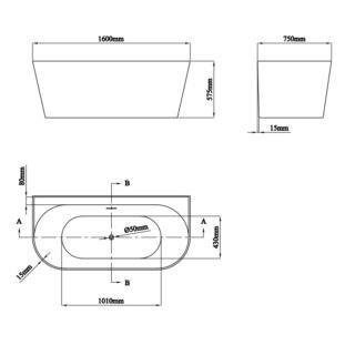 Eastbrook Brockland Freestanding Bath - 1600mm x 750mm - No TH - Image 2