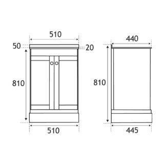 Eastbrook Hardwick 2 Door Floorstanding Vanity Unit With Quartz Basin - 510mm Wide - 1 TH - Image 3