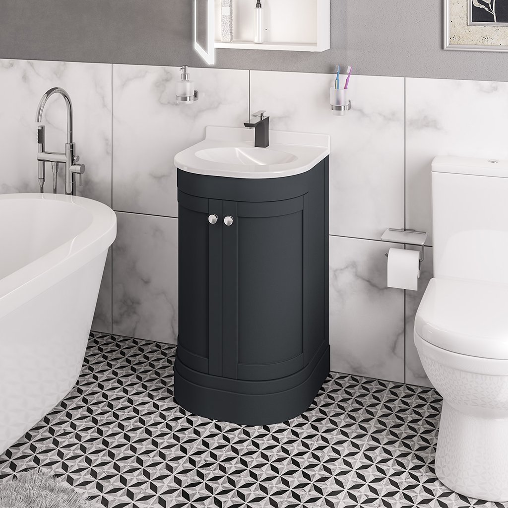 Eastbrook Hardwick 2 Door Floorstanding Vanity Unit With Quartz Basin – 510mm Wide – 1 TH - Matt Anthracite