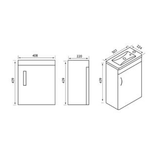 Eastbrook Cavone 1 Door Cloakroom Wall Hung Vanity Unit With Basin - 500mm Wide - 1 RH TH - Image 3