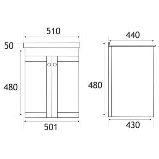 Eastbrook Hardwick 2 Door Wall Hung Vanity Unit With Polymarble Basin - 500mm Wide - 1 TH - Image 3