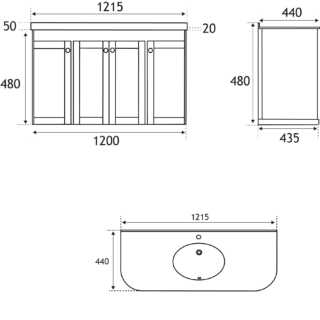 Eastbrook Hardwick 2 Door Curved Wall Hung Vanity Unit With Quartz Basin - 1 TH - Image 4