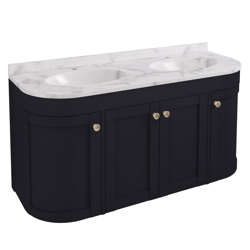 Eastbrook Hardwick 4 Door Wall Hung Vanity Unit With Polymarble Double Basin – 1200mm Wide – 2 TH - Matt Anthracite