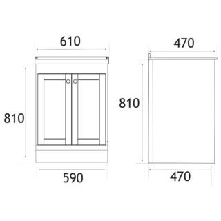Eastbrook Hardwick 2 Door Floorstanding Vanity Unit With Polymarble Basin - 490mm Wide - 1 TH - Image 3