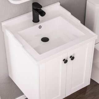 Eastbrook Hardwick 2 Door Wall Hung Vanity Unit With Ceramic Basin - 590mm Wide - 1 TH - Image 2