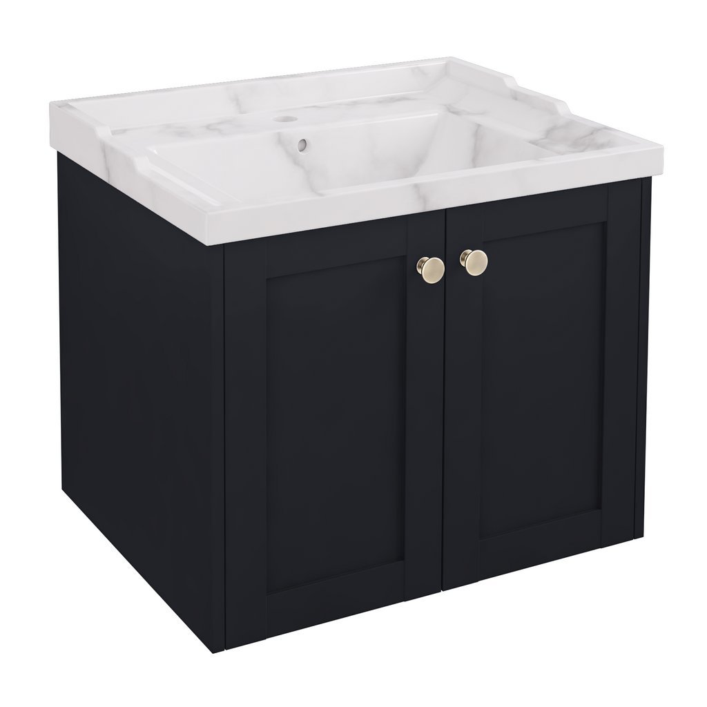 Eastbrook Hardwick 2 Door Wall Hung Vanity Unit With Ceramic Basin – 590mm Wide – 1 TH - Matt Anthracite