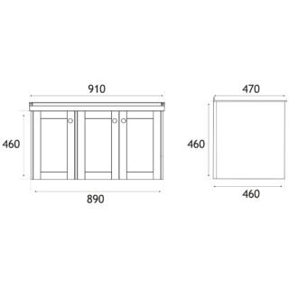 Eastbrook Hardwick 3 Door Wall Hung Vanity Unit With Quartz Basin - 890mm Wide - 1 TH - Image 2