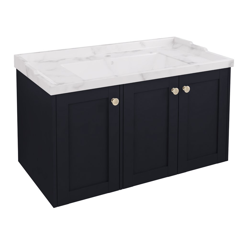 Eastbrook Hardwick 3 Door Wall Hung Vanity Unit With Quartz Basin – 890mm Wide – 1 TH - Matt Anthracite