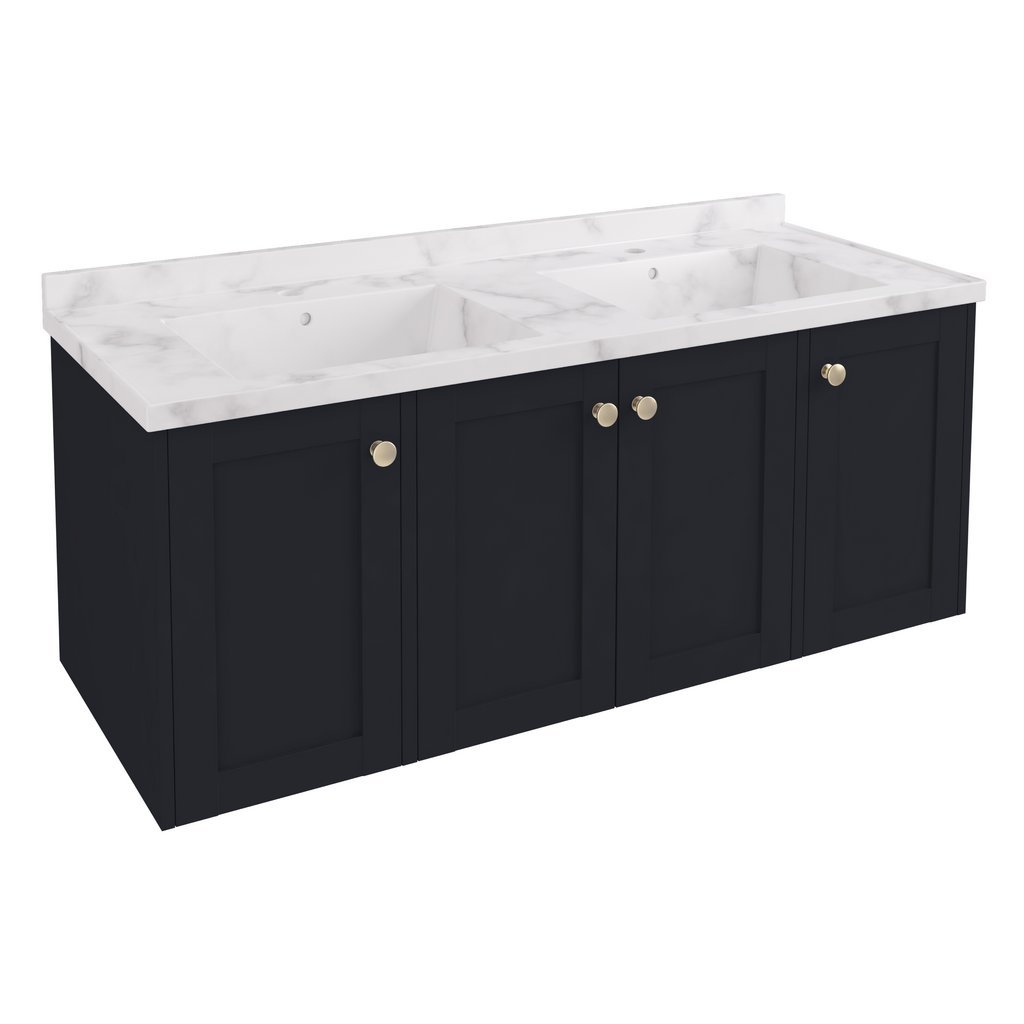 Eastbrook Hardwick 4 Door Wall Hung Vanity Unit With Quartz Double Basin – 1190mm Wide – 1 TH - Matt Anthracite