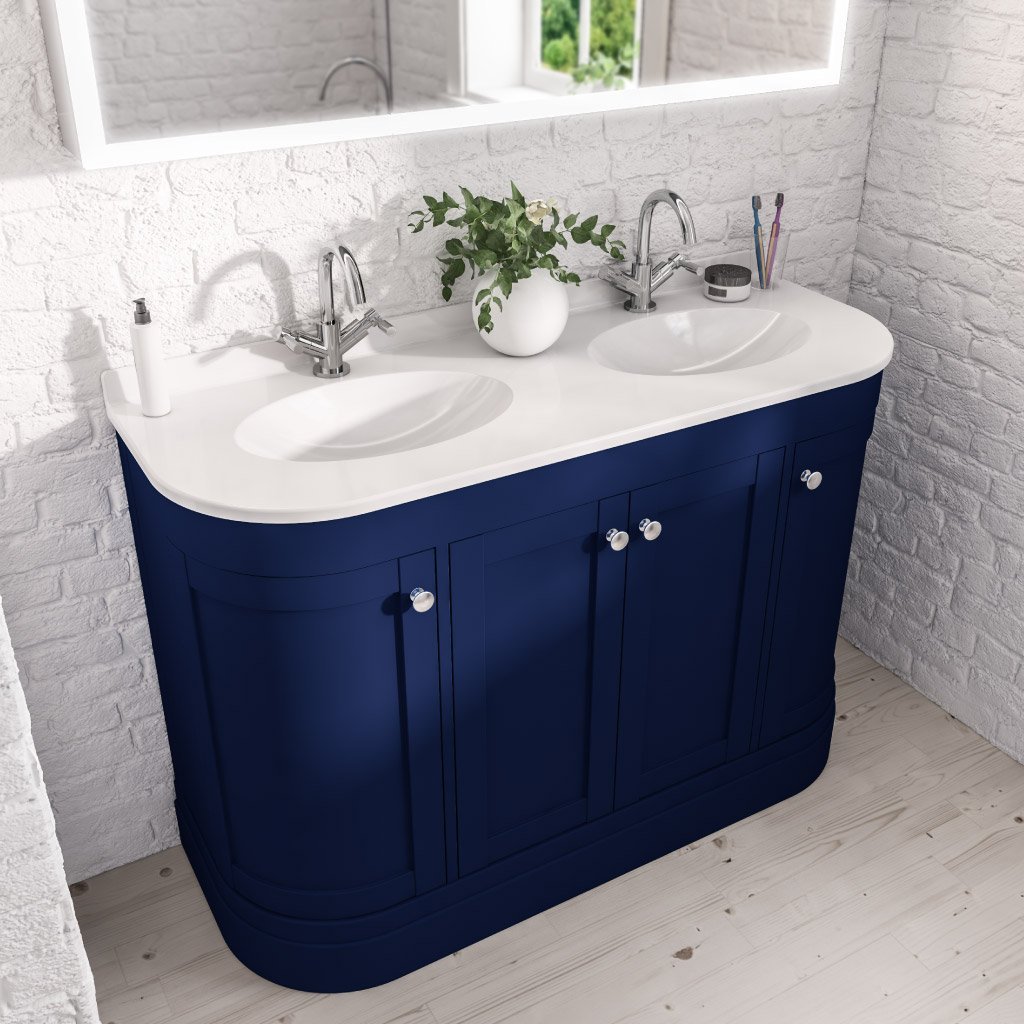 Eastbrook Hardwick 4 Door Floorstanding Vanity Unit With Quartz Double Basin – 1215mm Wide – 2 TH - Matt Cobalt Blue