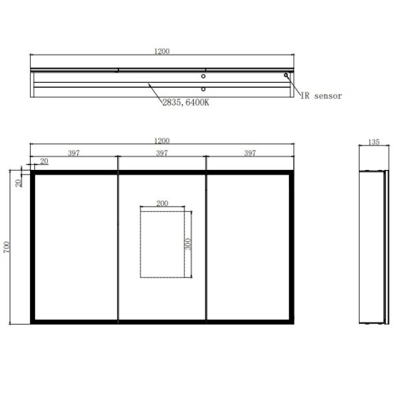 Eastbrook Cassio 3 Door Illuminated Mirror Cabinet - 700mm x 1200mm - Image 2