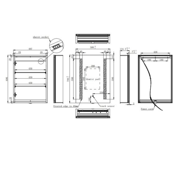 Eastbrook Castellano 1 Door LED Illuminated Mirror Cabinet - 700mm x 500mm - Image 2