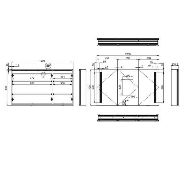 Eastbrook Castellano 3 Door LED Illuminated Mirror Cabinet - 1200mm x 700mm - Image 2